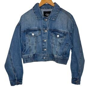 Alivia Ford Y2K Street Cotton Cropped Elastic Waist Button Up Denim Jacket Med